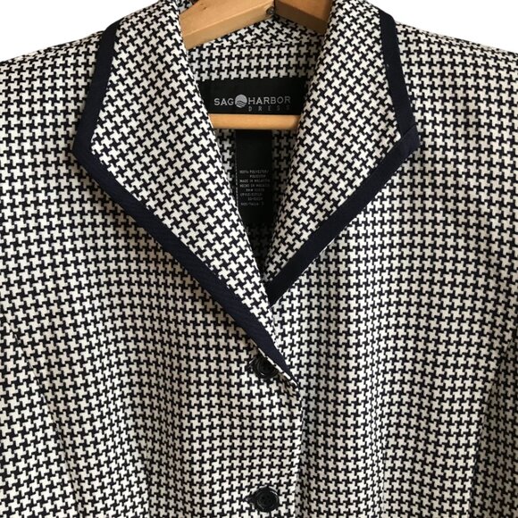 Sag Harbor Vintage Houndstooth Blazer: 80s Black White Textured Jacket, Size 8 - Picture 7 of 14
